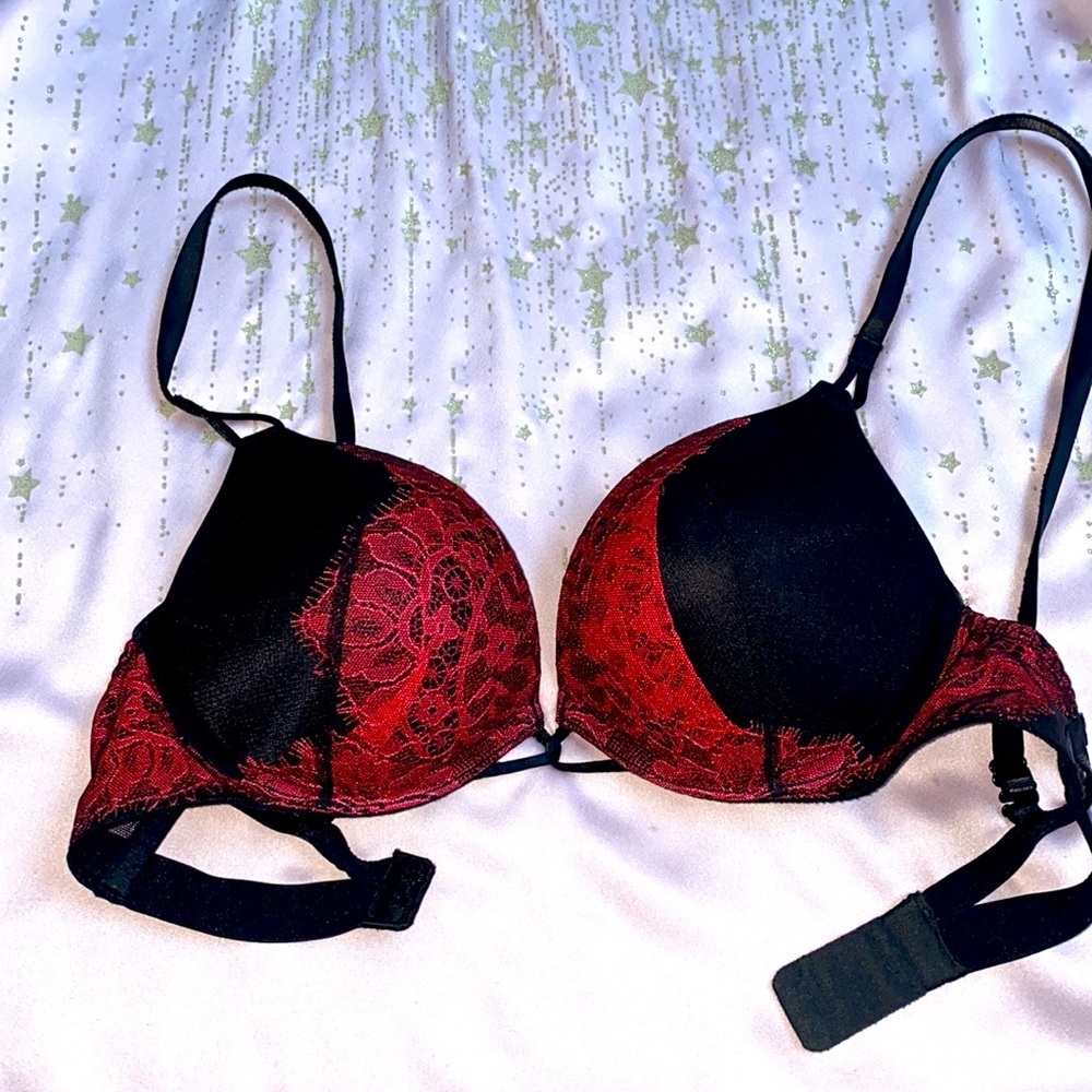 Rare Vintage Y2K‎ 32B Bombshell PUSH-UP BRA Red Lace